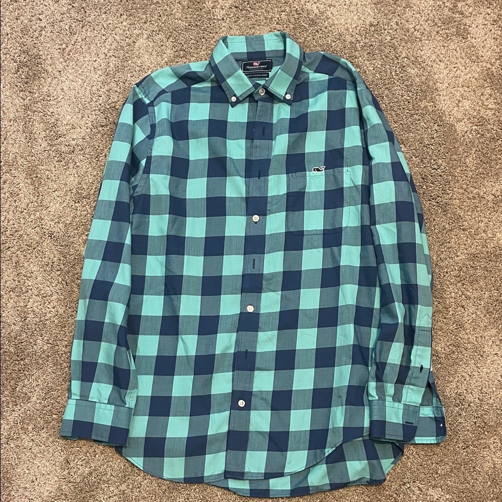 Vineyard Vines Teal and Navy Checkered Shirt